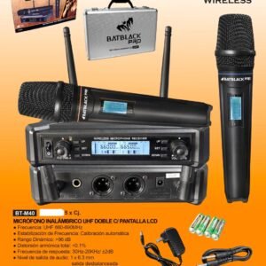 Batblack BT-M40  Micrófono Inalámbrico UHF Doble Con Pantalla LSD