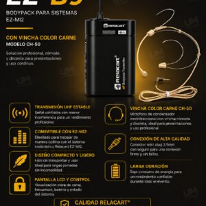 RELACART EZ-B9: BODYPACK PARA SISTEMAS EZ-MI2 (INC VINCHA) COLOR CARNE MODELO CH-50
