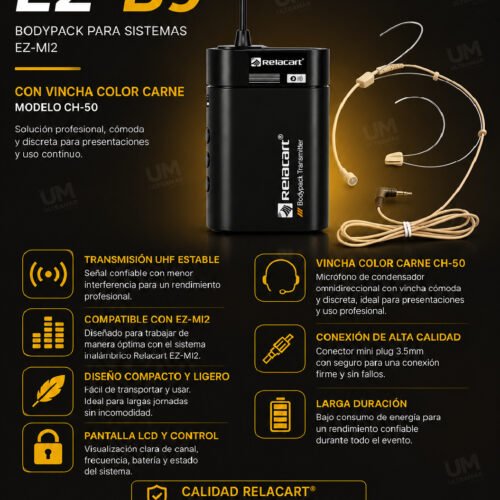 RELACART EZ-B9: BODYPACK PARA SISTEMAS EZ-MI2 (INC VINCHA) COLOR CARNE MODELO CH-50