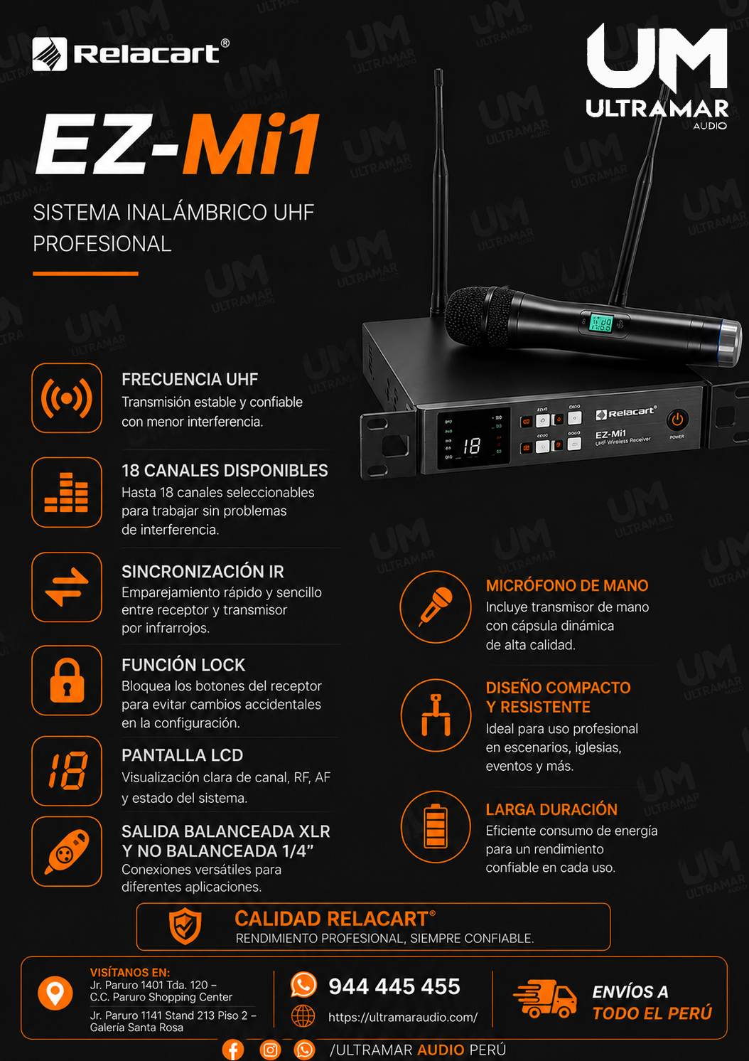 RELACART EZ-Mi1 Sistema de micrófono inalámbrico true diversity