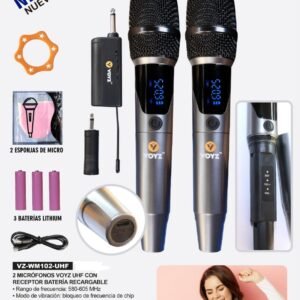 VOYZ VZ-WM102-UHF  2  MICROFONOS CON RECEPTOR BATERIA RECARGABLE