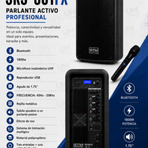 STM ELECTRONICS SRS-801FX Altavoz Activo de 15" 1800W c/n Micrófono Inalámbrico UHF