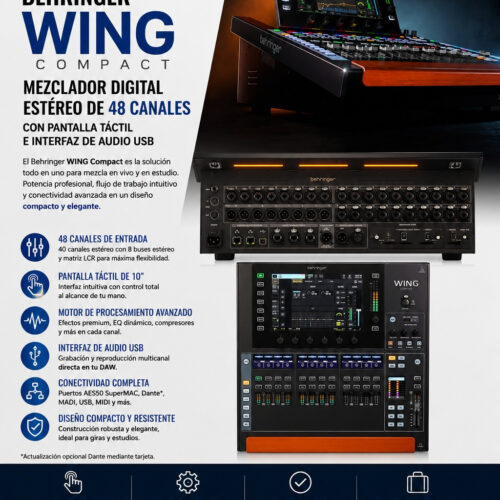 Behringer WING Compact Mezclador digital stéreo de 48 canales con pantalla táctil, interfaz de audio USB