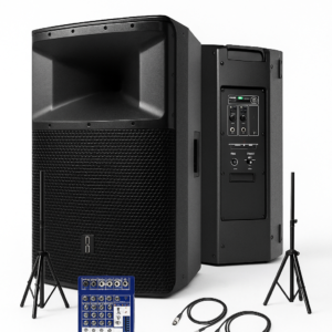 COMBO AUDIOCENTER SA315+ CON MEZCLADORA MRS STUDIO 12FX Y PEDESTALES
