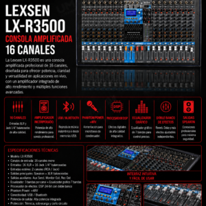 Lexsen LX-R3500 – Consola Mezcladora Amplificada de 16 Canales con Efectos y Conectividad Multimedia