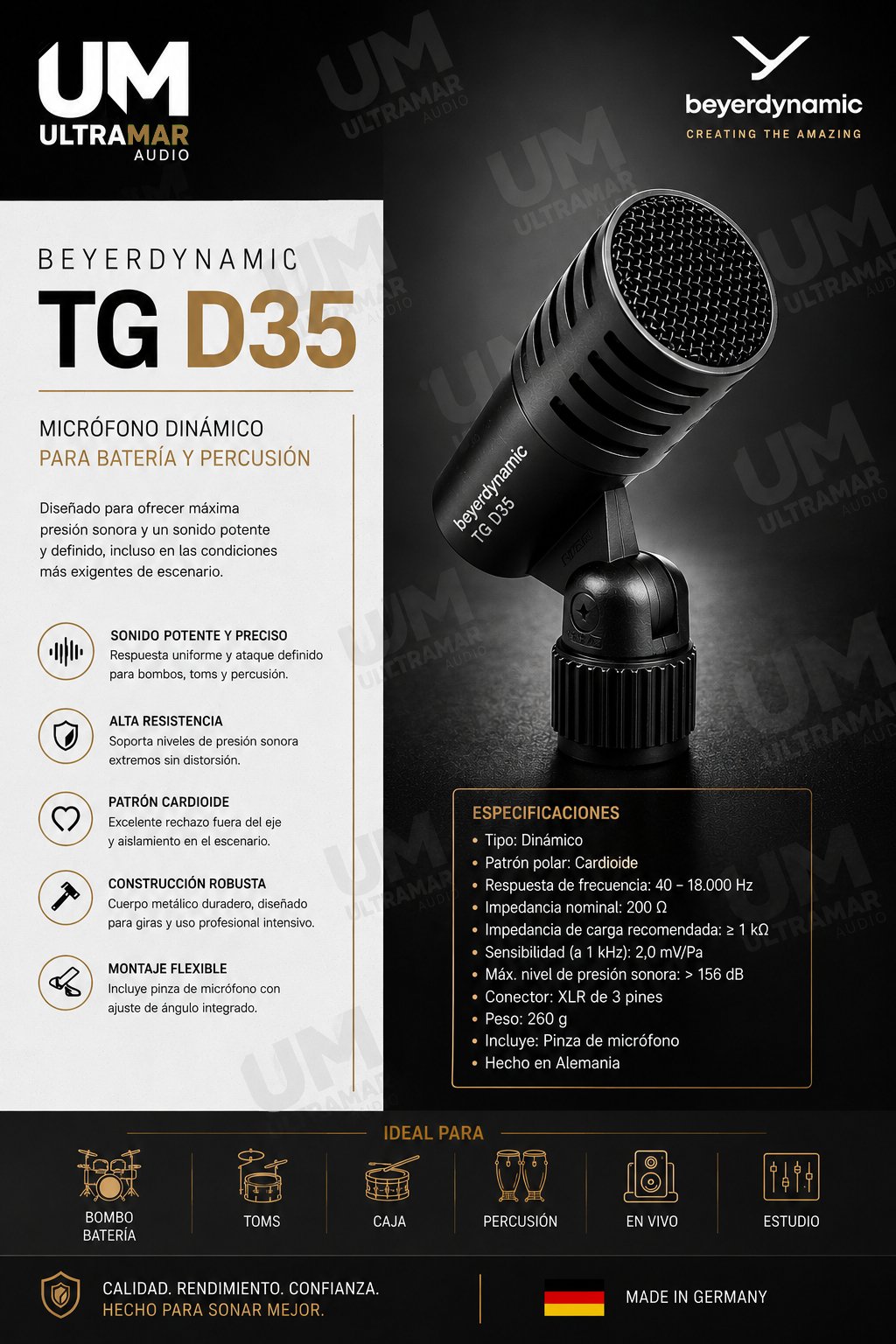 BEYERDYNAMIC TG D35 Micrófono dinámico para batería (supercardioide)