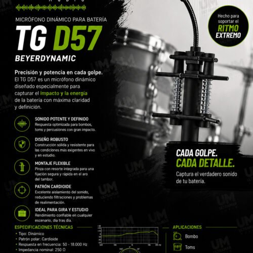 BEYERDYNAMIC TG D57 Micrófono de Condensador Cardioide para Percusión