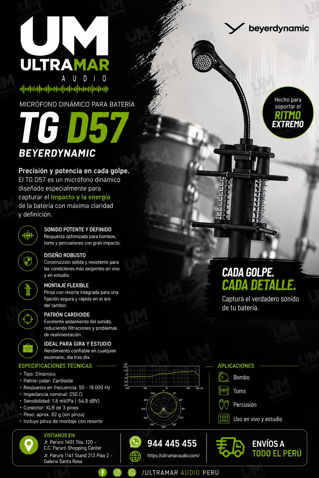 BEYERDYNAMIC TG D57 Micrófono de Condensador Cardioide para Percusión