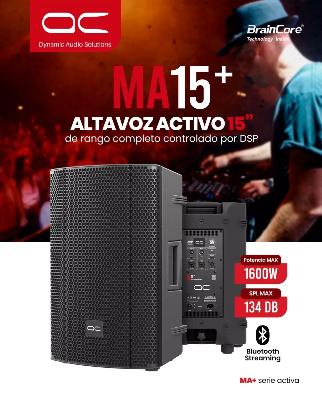 AC MA15+ – Parlante Activo 15” 1600W con DSP y Bluetooth - Imagen 3