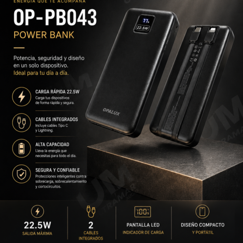 OPALUX  OP-PB043  POWER BANK PORTATIL 10000MAH CON CARGA RAPIDA
