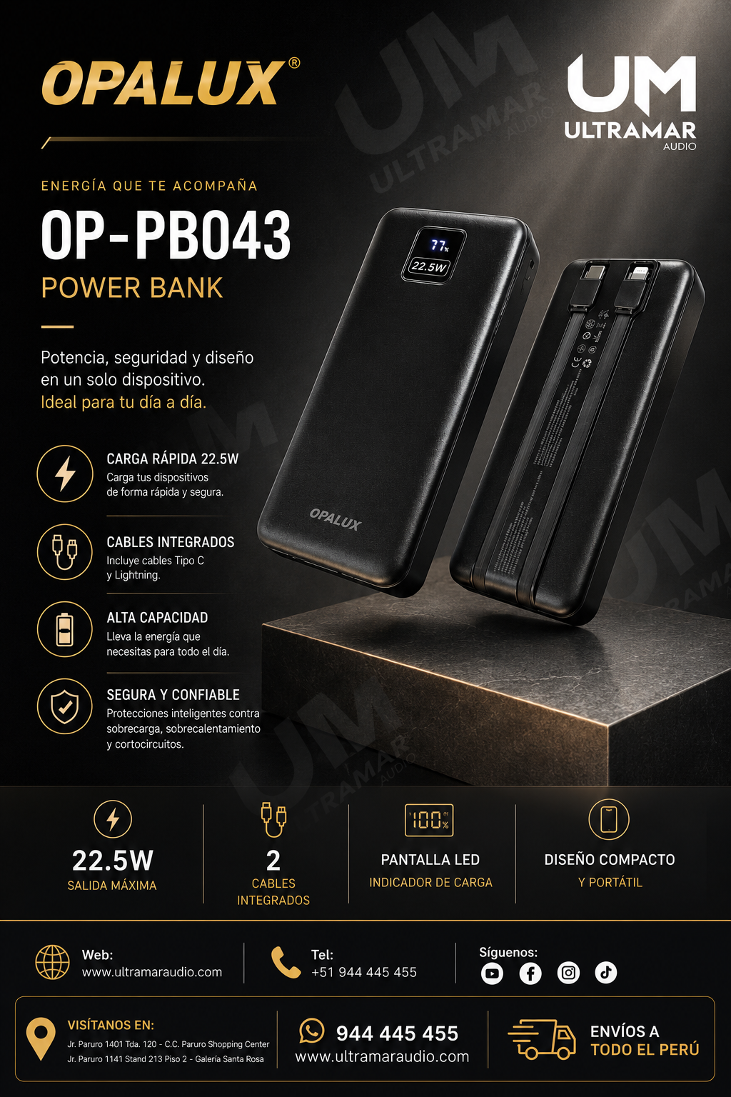 OPALUX OP-PB043 POWER BANK PORTATIL 10000MAH CON CARGA RAPIDA