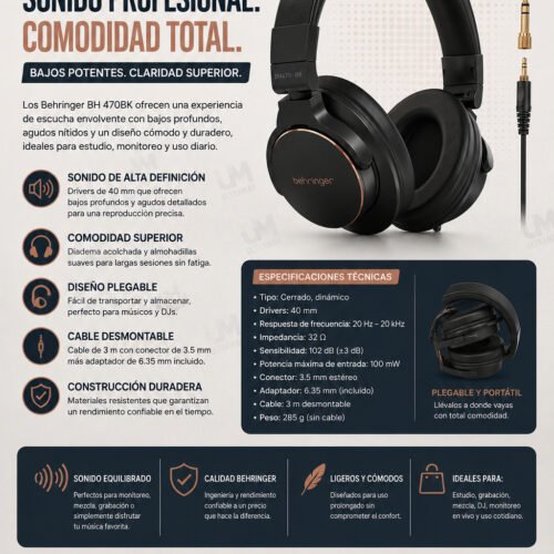 BH 470BK | Behringer | Auriculares de monitorización de estudio