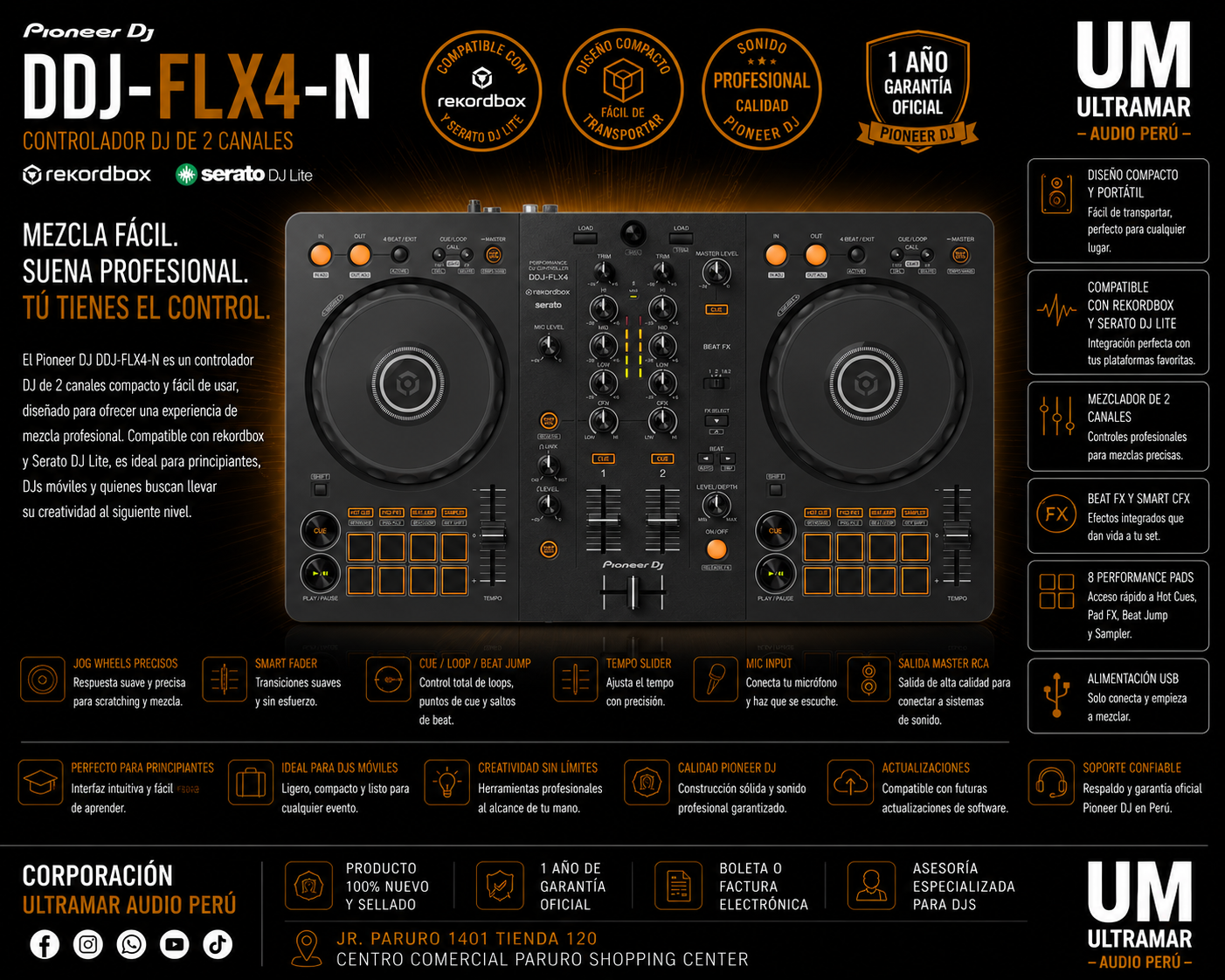Pioneer DDJ-FLX4-N Controlador DJ Dorado FLX4N