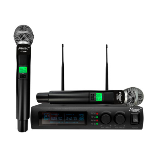 VZ-58M+ MICROFONO INALAMBRICO DUAL MANUAL UHF C/SALIDA BALANCEADA (CASE TX Y RX METAL) «VOZZEX»