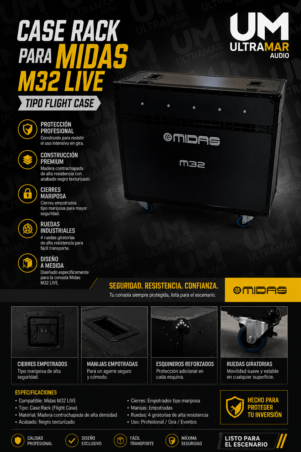 Case Rack para Midas M32 LIVE tipo flight case