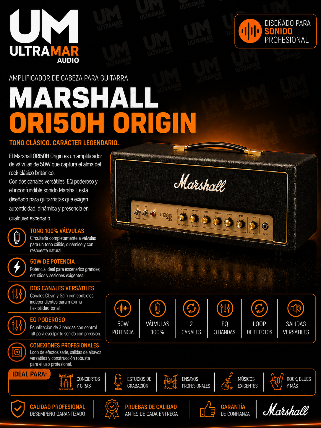 Marshall ORI50H Origin – Cabezal de válvulas
