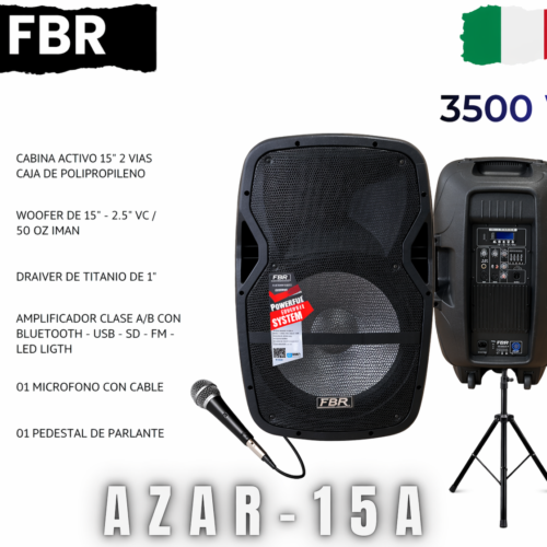 FBR Parlante Activo 3500W AZAR-15A Bluetooth + Micrófono