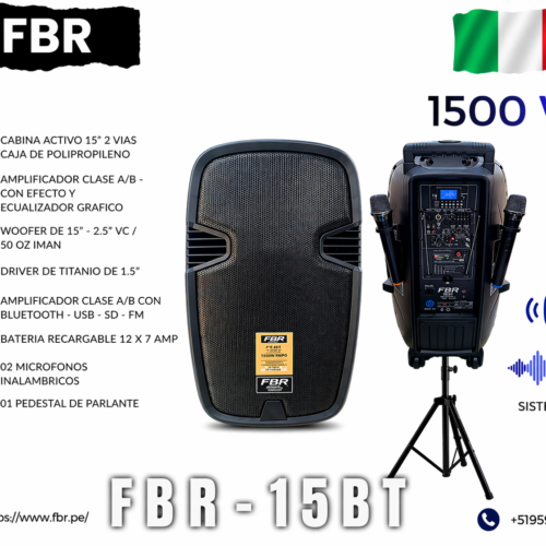 FBR Producto Activo 1500W FBR-15BT Bluetooth + Micrófonos