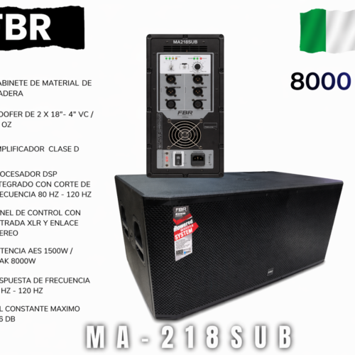 FBR Subwoofer Activo  8000W MA-218SUB Dual 18” Profesional