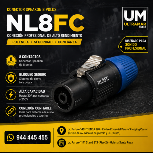 MRS NL8FC Conector Speakon 8 Polos Profesional | Potencia Segura y Conexión de Alto Rendimiento