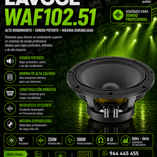 LAVOCE WAF102.51 - PARLANTE 10" 8 OHM FERRITA 700W – BOBINA CCAW 2.5"