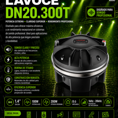 LAVOCE DN20.300T - DRIVER DIÁMETRO DE SALIDA: 2" DIÁMETRO DE BOBINA: 3" 8 OHM NEODIMIO 220W
