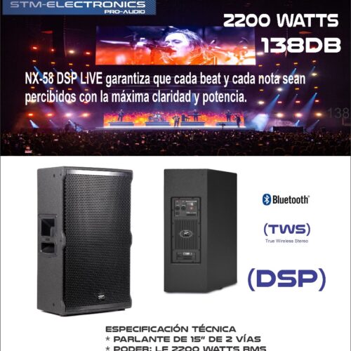 Parlante activo 15 pulgadas NX58 con DSP alto rendimiento