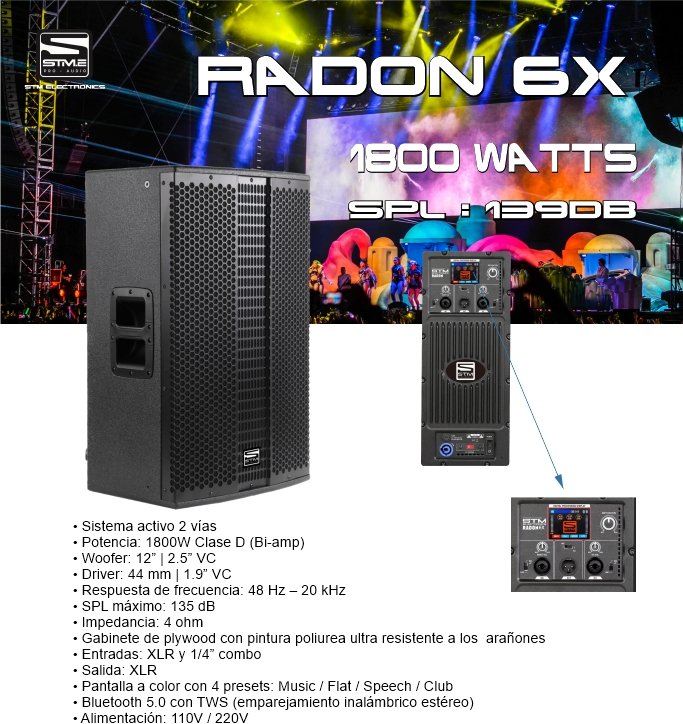 STM Radón 6X Parlante Activo Profesional 12” de 1800W con Bluetooth TWS - Imagen 2