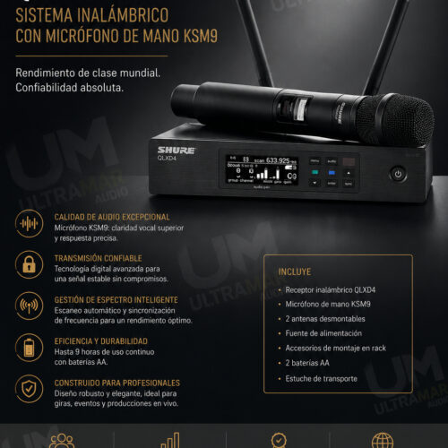 SHURE QLXD24/KSM9 – Sistema Inalámbrico con Micrófono de Mano KSM9