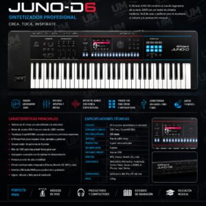 Roland Juno-D6 Sintetizador de Rendimiento de 61 Teclas