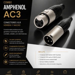 Combo Amphenol AC3 Conectores XLR Hembra y Macho (PAR)