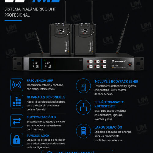 Relacart EZ-MI2 con Bodypack EZ-B9 – Sistema Inalámbrico Doble de Entrada