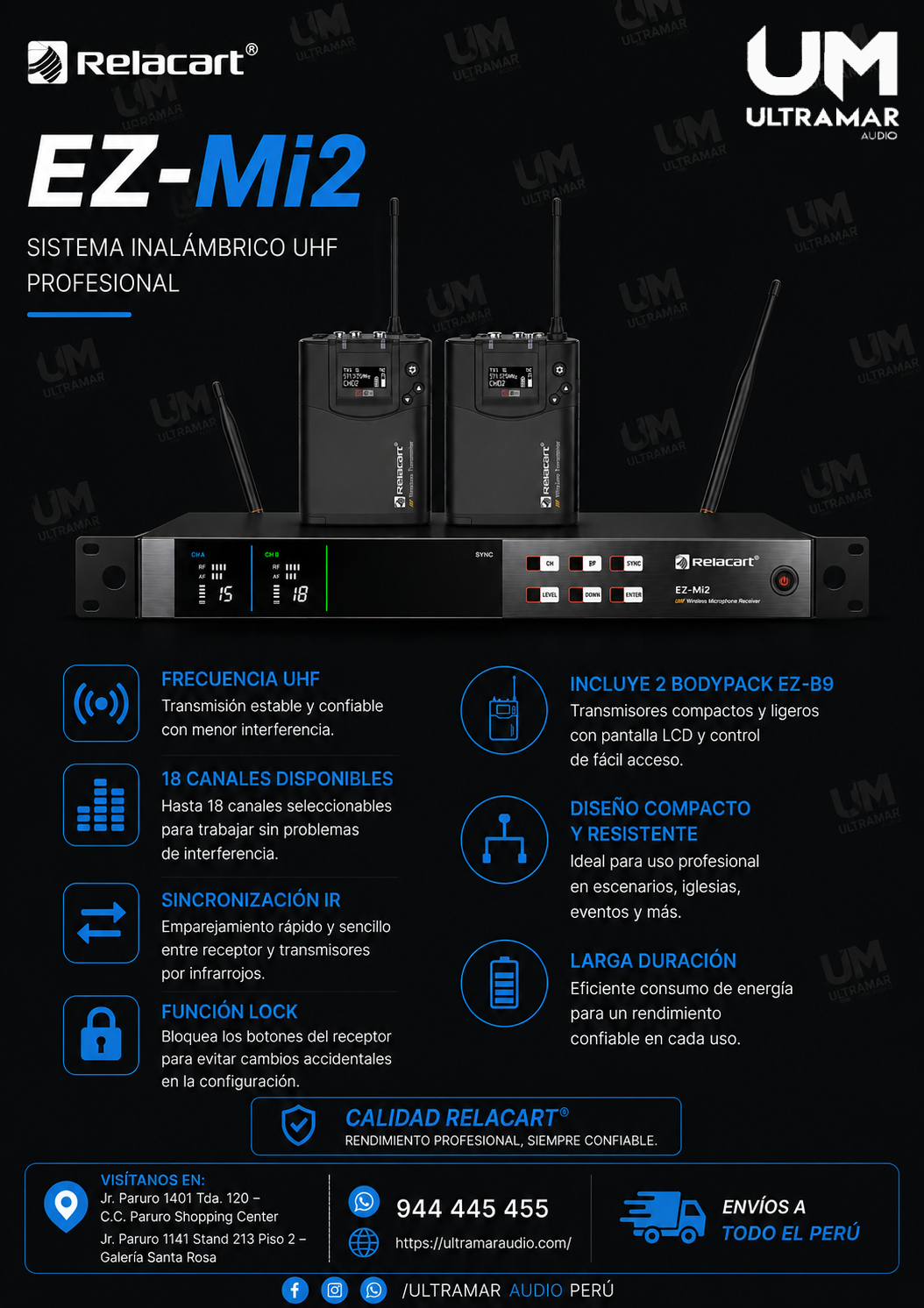 Relacart EZ-MI2 con Bodypack EZ-B9 – Sistema Inalámbrico Doble de Entrada