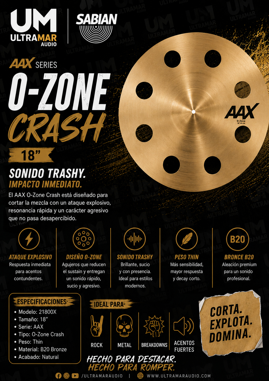 Sabian 21800X AAX 18" O-Zone Crash