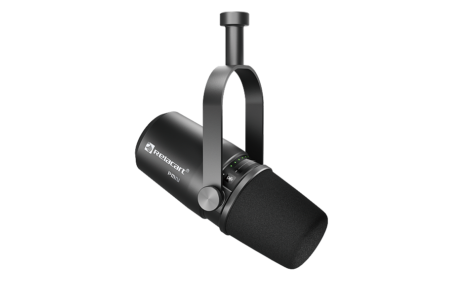 Relacart PM2 Micrófono Dinámico Cardioide para Podcast y Streaming USB/XLR