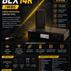 Shure BLX14R/W85 – Sistema Inalámbrico Lavalier Profesional con Receptor de Rack