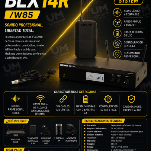 Shure BLX14R/W85 – Sistema Inalámbrico Lavalier Profesional con Receptor de Rack