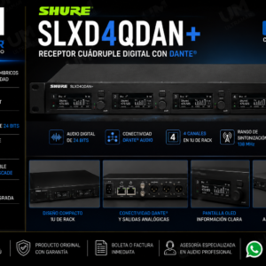Shure SLXD4QDAN+ Receptor Cuádruple Dante Banda G57