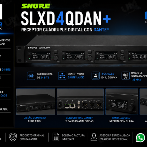 Shure SLXD4QDAN+ Receptor Cuádruple Dante Banda G57