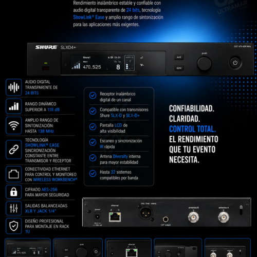 Shure SLXD4+=-G57 Receptor Inalámbrico Digital Profesional