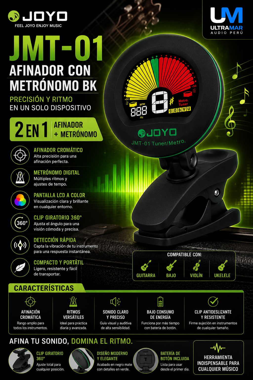 Afinador con Metrónomo BK JMT-01 JOYO