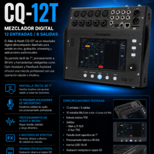 Allen & Heath CQ-12T – Mezclador Digital Inteligente de 12 Entradas y 8 Salidas con Pantalla Táctil
