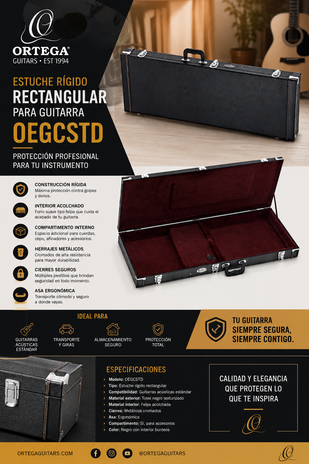 Estuche Rígido Rectangular para Guitarra OEGCSTD | Ortega