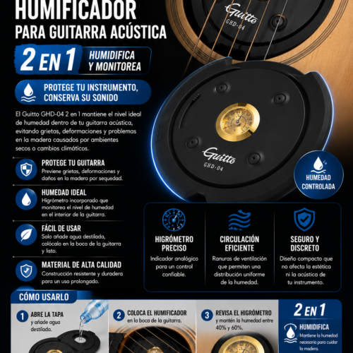 GHD-04 HUMIFICADOR DE GUITARRA ACUSTICA 2 EN 1