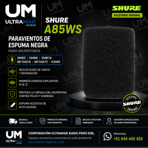 Shure A85WS Paravientos de Espuma Negra Original para Micrófonos Shure
