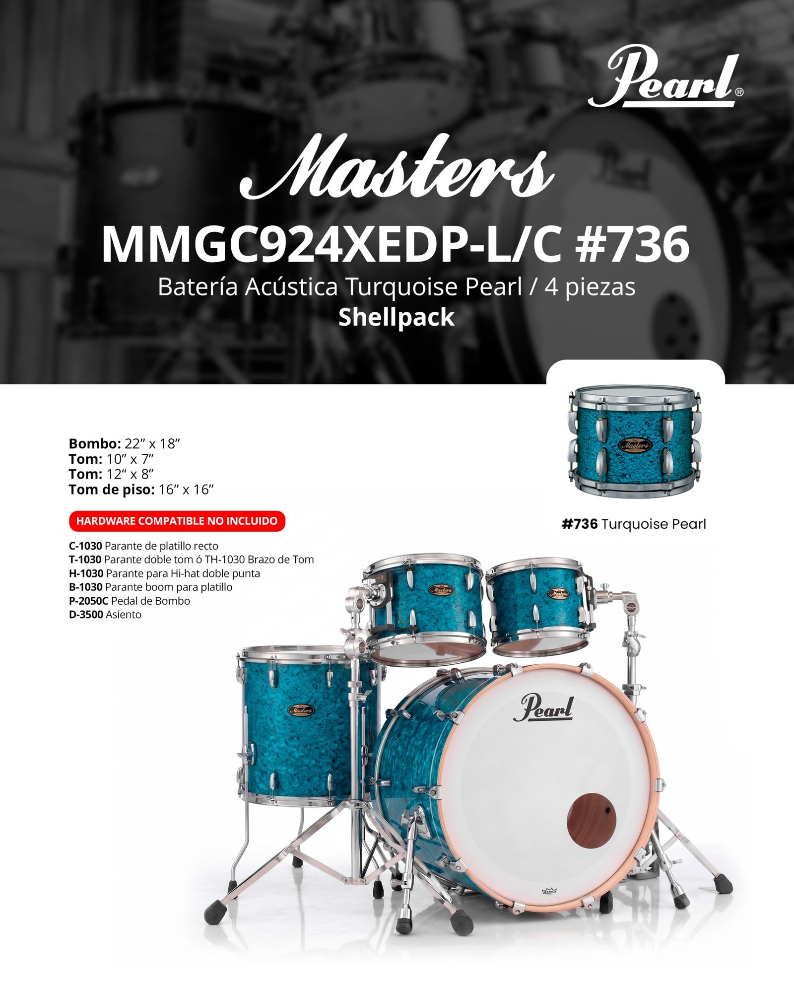 Bateria acustica turquesa PEARL / 4 piezas shellpack MMGC924XEDP-L/C #736