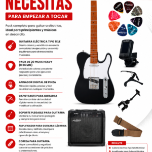 McAllister Pack Guitarra Eléctrica Tipo Tele – Kit Completo para Principiantes
