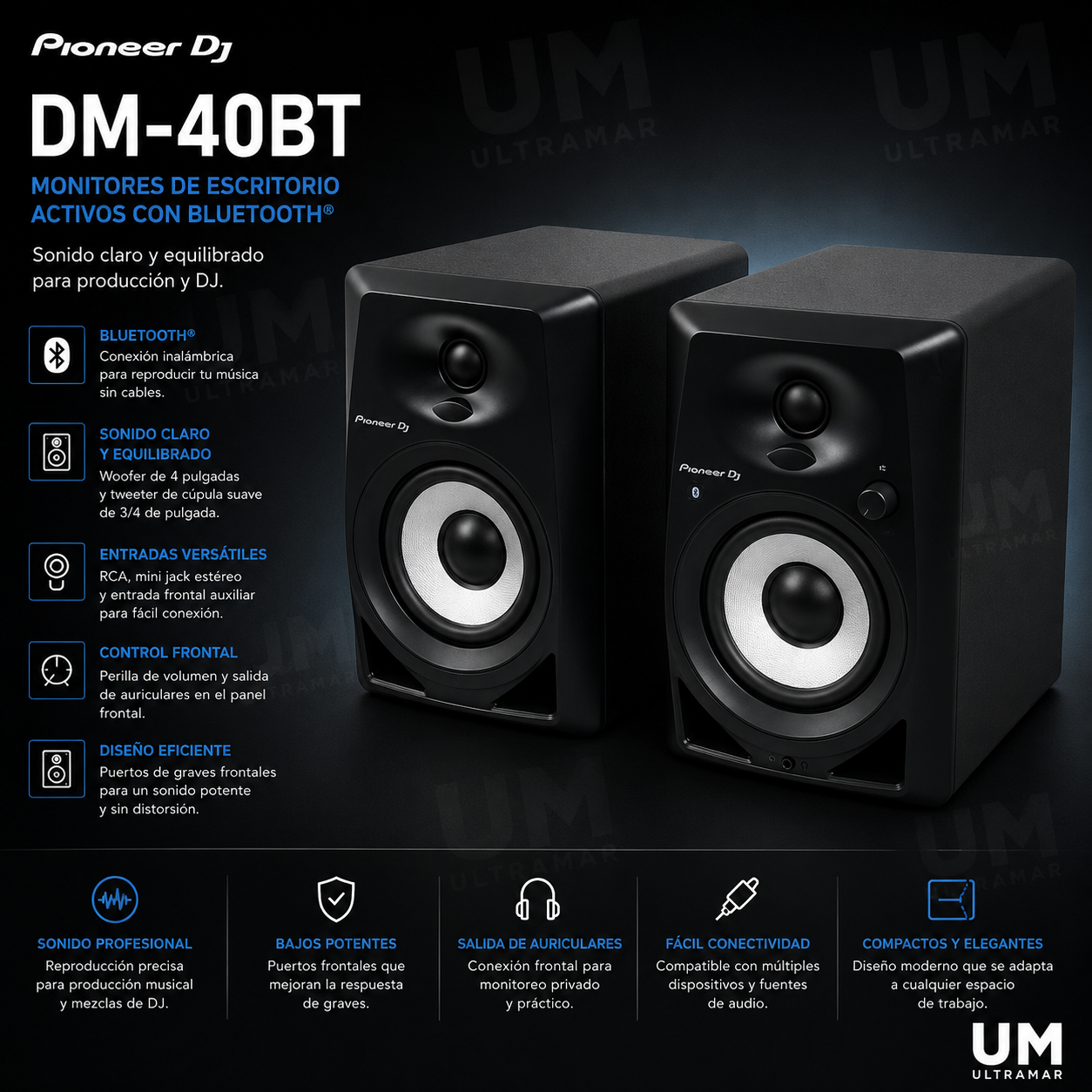 Pioneer DJ DM40-BT Altavoz monitor activo de escritorio de 4 pulgadas