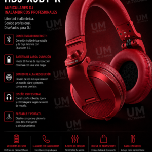 Pioneer DJ HDJ-X5BT-R Auriculares Profesionales Bluetooth para DJ