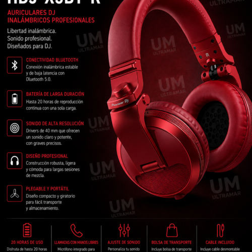 Pioneer DJ HDJ-X5BT-R   Auriculares Profesionales Bluetooth para DJ